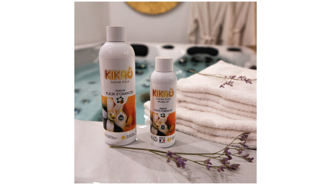 photographie des deux formats de bidon 125g et 250g de senteur Fleur d'oranger parfum pour spa kikao