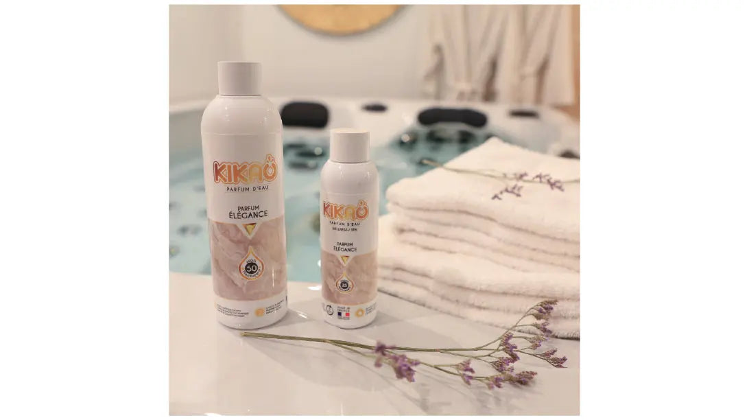 Photographie du bidon 125g et 250g de la senteur élégance autour d'un spa 